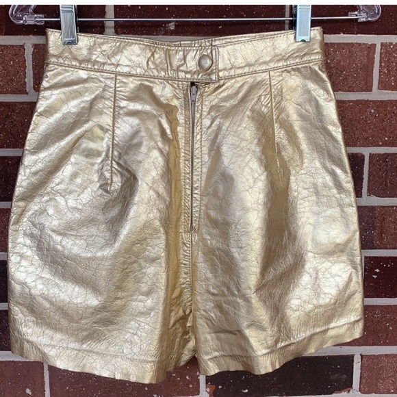 Metallic Gold Leather Shorts